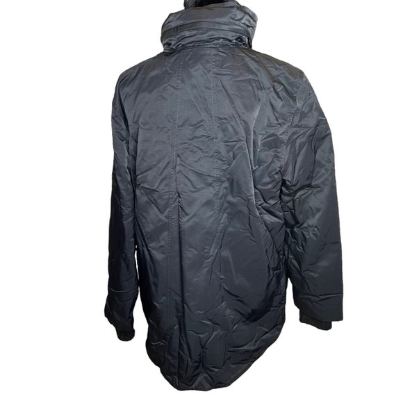 Eileen Fisher Jacket Womens Large Black Fleece Lined Removable Hood High Neck - Picture 4 of 16